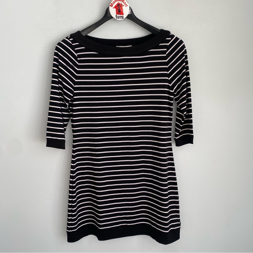 White House Black Market 3/4 Sleeve Black & White Stripe Dress Size M